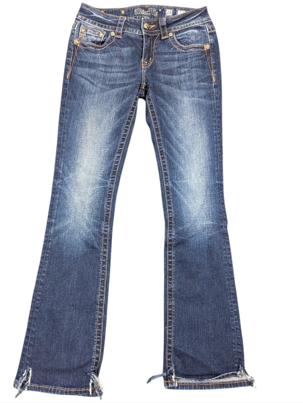 Miss Me Y2K Low Rise BootCut Flap Pockets Think Stitching Jeans Sz 28 Bratz Doll